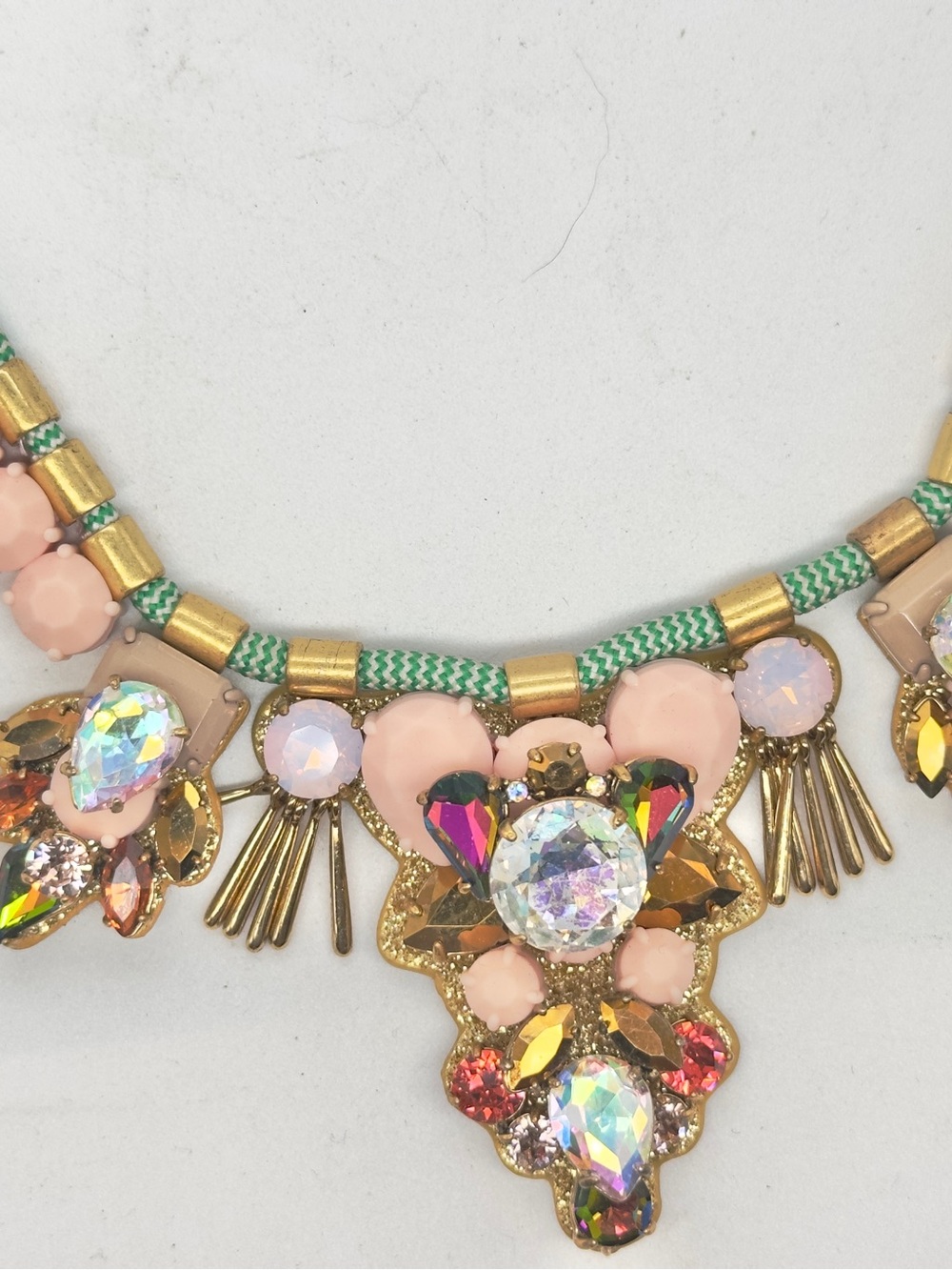 J Crew Dragonfly Necklace Cord Crystal Statement Turquoise Pink Rhinestone - Picture 3 of 6